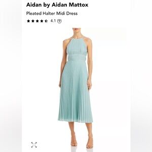 Aidan Mattox Icy Mint Pleated Halter Midi Dress
